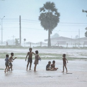 Lao kids in the rain